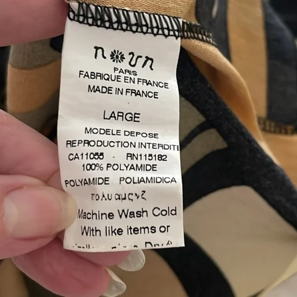 Vintage Noun Paris Tribal Print Y2K 3/4 Sleeve Knit Top BrownBeige made n France - Picture 11 of 11